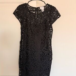 Milly Black Floral Lace Midi Dress